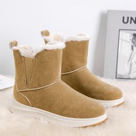 2024 new women's large size plus fleece snow boots casual short boots warm cotton shoes (Color: Khaki, size: 42)