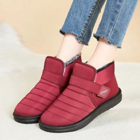 New lightweight cotton shoes women's shoes elderly shoes plus velvet women's short boots snow boots casual walking shoes (Color: Red, size: 36)