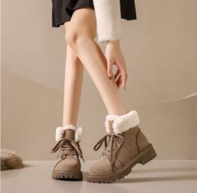 Women's new winter cold sticky light snow boots plus warm fashion women's Martin boots ankle boots (Color: Khaki, size: 38)