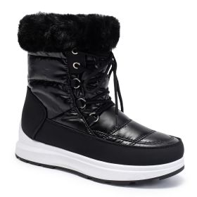 Winter new high tube warm large size women's shoes plus velvet snow boots fashion women's boots 36-43 (Color: Black, size: 36)