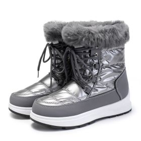 Winter new high tube warm large size women's shoes plus velvet snow boots fashion women's boots 36-43 (Color: grey, size: 38)