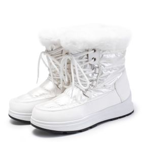 Winter new high tube warm large size women's shoes plus velvet snow boots fashion women's boots 36-43 (Color: White, size: 42)