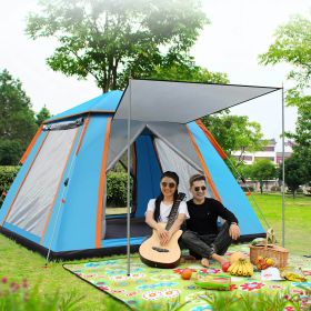 4-5 Person Camping Tent Outdoor Foldable Waterproof Tent with 2 Mosquito Nets Windows Carrying Bag for Hiking Climbing Adventure Fishing (Color: Blue)