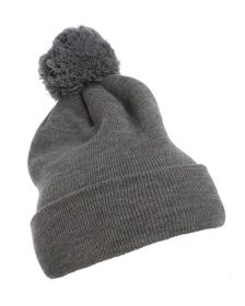 Yupoong 1501P Cuffed Knit Beanie with Pom Pom Hat (Color: HEATHER, size: OS)