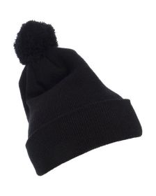 Yupoong 1501P Cuffed Knit Beanie with Pom Pom Hat (Color: Black, size: OS)