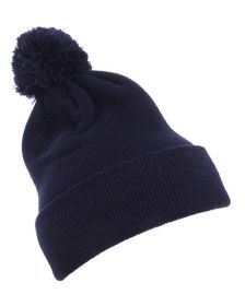 Yupoong 1501P Cuffed Knit Beanie with Pom Pom Hat (Color: Navy, size: OS)